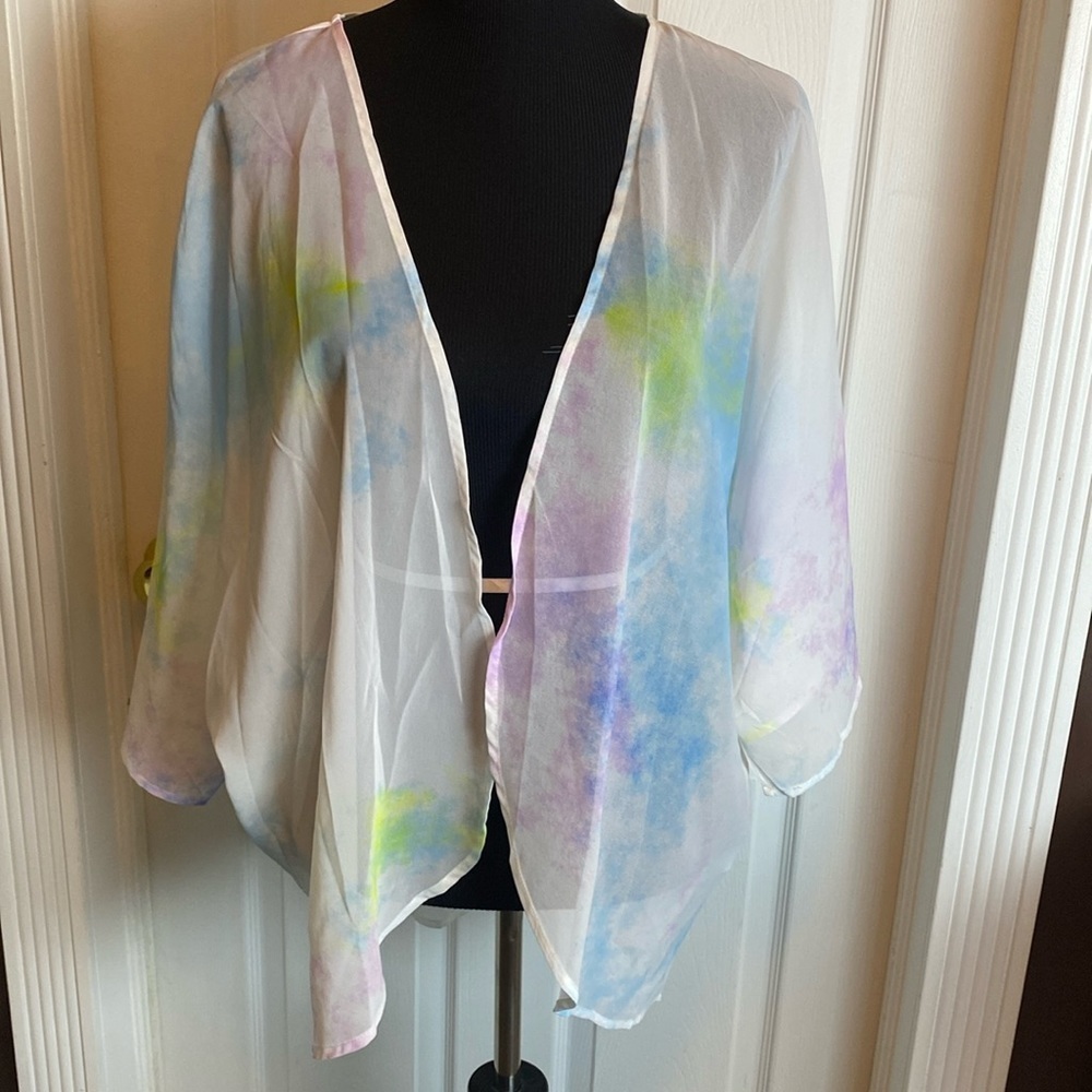 Women’s Sheer Cover Up Cardigan White Cotton Candy Colors sz XL NWOT